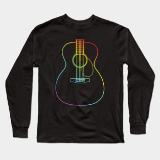 Concert Style Acoustic Guitar Body Colorful Outline Long Sleeve T-Shirt